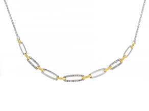 White Diamond Rhodium & 14k Yellow Gold Over Sterling Silver Link Necklace 0.25ctw