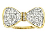 White Diamond 10k Yellow Gold Bow Ring 1.00ctw