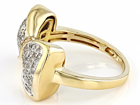 White Diamond 10k Yellow Gold Bow Ring 1.00ctw