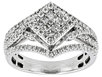 White Diamond 10k White Gold Cluster Ring 0.75ctw