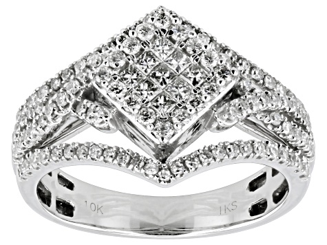 White Diamond 10k White Gold Cluster Ring 0.75ctw