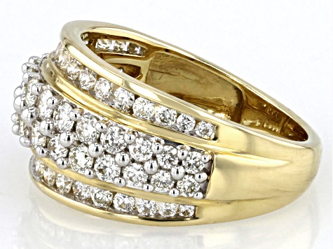 White Diamond 14k Yellow Gold Multi-Row Band Ring 1.50ctw