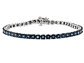 Blue Diamond Rhodium Over Sterling Silver Tennis Bracelet 1.00ctw