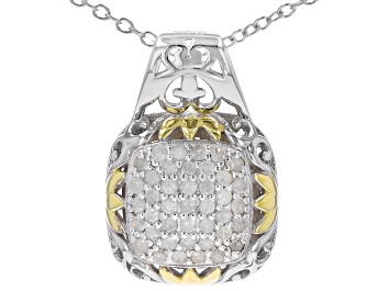 Picture of White Diamond Rhodium And 14k Yellow Gold Over Sterling Silver Cluster Pendant With Chain 0.40ctw