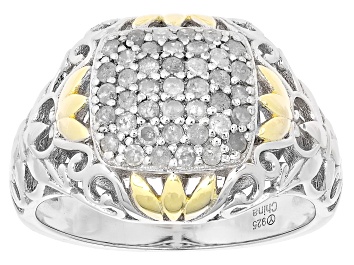 Picture of White Diamond Rhodium And 14k Yellow Gold Over Sterling Silver Cluster Ring 0.40ctw