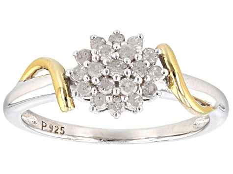 White Diamond Rhodium And 14k Yellow Gold Over Sterling Silver Cluster Ring 0.33ctw