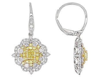 Picture of Natural Yellow And White Diamond 14k White Gold Halo Earrings 1.85ctw