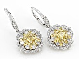 Natural Yellow And White Diamond 14k White Gold Halo Earrings 1.85ctw