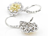 Natural Yellow And White Diamond 14k White Gold Halo Earrings 1.85ctw