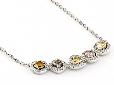 Multi-Color Diamond 18k White Gold Halo Necklace 1.50ctw