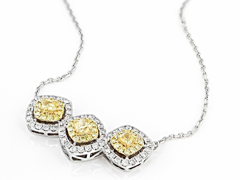 Natural Yellow And White Diamond 14k White Gold Halo Necklace 1.45ctw