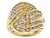 Champagne Diamond 10k Yellow Gold Crossover Ring 2.00ctw