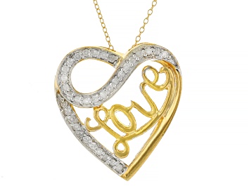 Picture of White Diamond 18k Yellow Gold Over Sterling Silver Love Slide Pendant With Cable Chain 0.25ctw