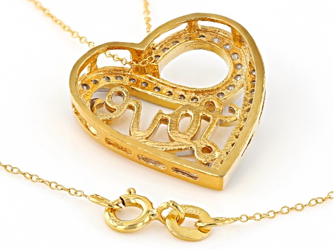 White Diamond 18k Yellow Gold Over Sterling Silver Love Slide Pendant With Cable Chain 0.25ctw