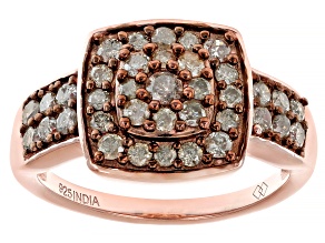 Champagne Diamond 18k Rose Gold Over Sterling Silver Cluster Ring 1.00ctw