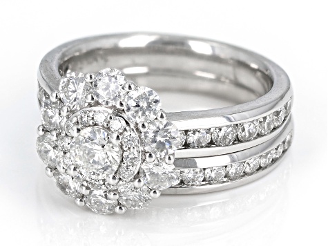 White Diamond 10k White Gold Halo Ring With Matching Band 2.50ctw