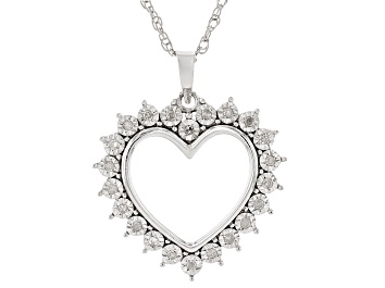 Picture of White Diamond Rhodium Over Sterling Silver Heart Pendant With 18" Rope Chain 0.10ctw