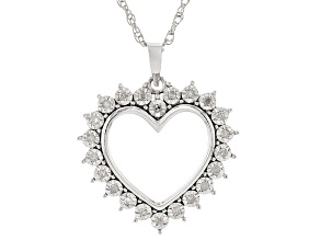 White Diamond Rhodium Over Sterling Silver Heart Pendant With 18" Rope Chain 0.10ctw