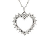 White Diamond Rhodium Over Sterling Silver Heart Pendant With 18" Rope Chain 0.10ctw