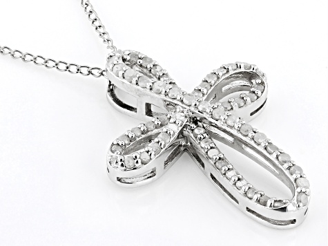 White Diamond Rhodium Over Sterling Silver Cross Slide Pendant With 18" Cable Chain 0.50ctw