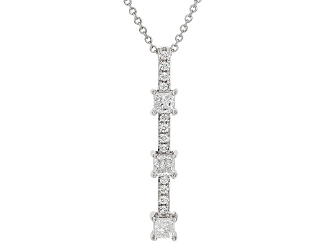 White Diamond 10k White Gold 3-Stone Slide Pendant With 18" Cable Chain 0.65ctw