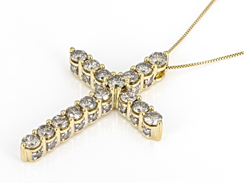 Champagne Diamond 10k Yellow Gold Cross Slide Pendant With 18" Box Chain 2.00ctw