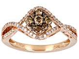 Champagne And White Diamond 10k Rose Gold Cluster Ring 0.50ctw