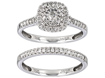Picture of White Diamond 10k White Gold Halo Ring With Matching Band 0.50ctw
