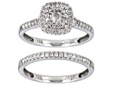 White Diamond 10k White Gold Halo Ring With Matching Band 0.50ctw