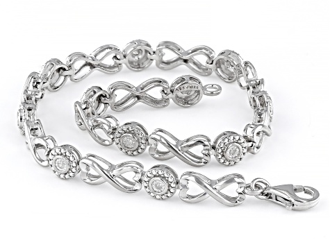 White Diamond Rhodium Over Sterling Silver Tennis Bracelet 0.10ctw