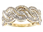 White Diamond 10k Yellow Gold Crossover Band Ring 1.00ctw