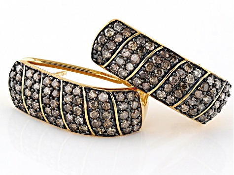 Champagne Diamond 18k Yellow Gold Over Sterling Silver J-Hoop Earrings 2.25ctw