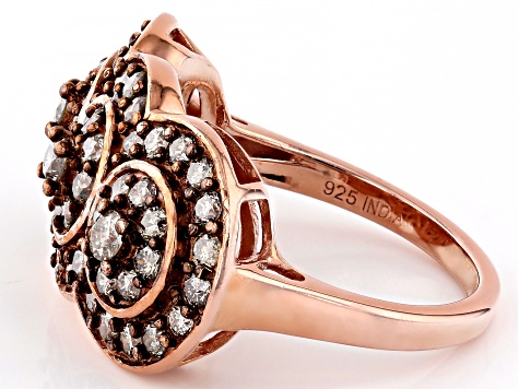Champagne Diamond 14k Rose Gold Over Sterling Silver Cluster Ring 1.50ctw