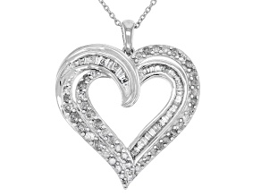 White Diamond Rhodium Over Sterling Silver Heart Pendant With 18" Cable Chain 1.00ctw