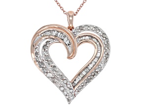 White Diamond 14k Rose Gold Over Sterling Silver Heart Pendant With 18" Cable Chain 1.00ctw