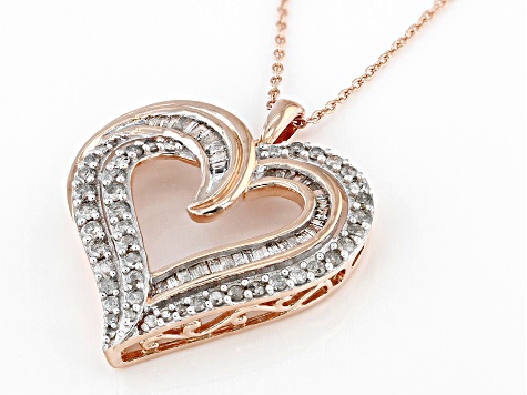 White Diamond 14k Rose Gold Over Sterling Silver Heart Pendant With 18" Cable Chain 1.00ctw