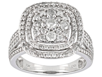 Picture of Round White Diamond 10k White Gold Cluster Ring 0.95ctw