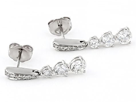 White Diamond H-I I1-I2 18k White Gold 3-Stone Earrings 1.00ctw