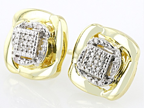 White Diamond Accent 14k Yellow Gold Over Sterling Silver Cluster Stud Earrings