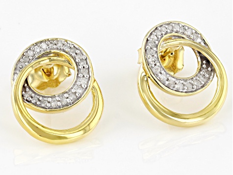 Round White Diamond 14k Yellow Gold Over Sterling Silver Stud Earrings 0.15ctw