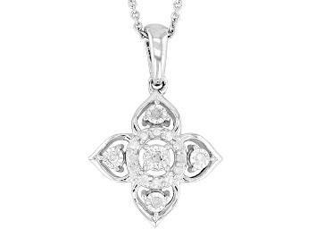 Picture of White Diamond Rhodium Over Sterling Silver Pendant With 18" Cable Chain 0.10ctw