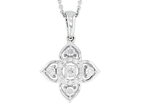 White Diamond Rhodium Over Sterling Silver Pendant With 18" Cable Chain 0.10ctw