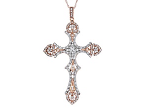 White Diamond 10k Rose Gold Cross Pendant With Chain 0.75ctw