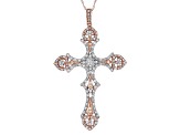 White Diamond 10k Rose Gold Cross Pendant With Chain 0.75ctw