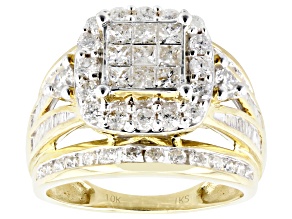 White Diamond 10k Yellow Gold Halo Ring 2.00ctw