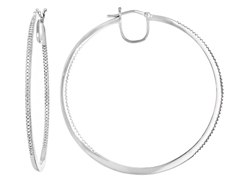 White Diamond Rhodium Over Sterling Silver Inside-Out Hoop Earrings 0.50ctw