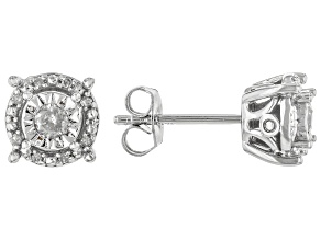 White Diamond Rhodium Over Sterling Silver Cluster Stud Earrings 0.25ctw