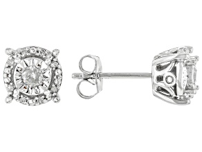 White Diamond Rhodium Over Sterling Silver Halo Stud Earrings 0.25ctw