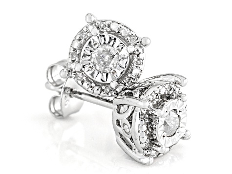 White Diamond Rhodium Over Sterling Silver Halo Stud