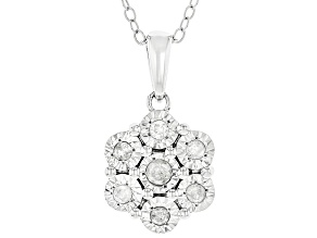 White Diamond Rhodium Over Sterling Silver Flower Pendant 0.25ctw